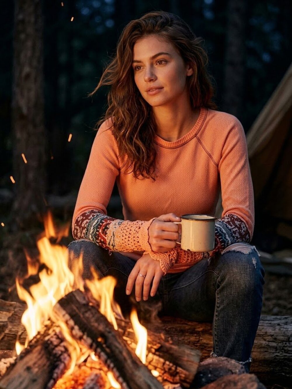Free People Switch It Up Cuff Thermal Top Salmon color